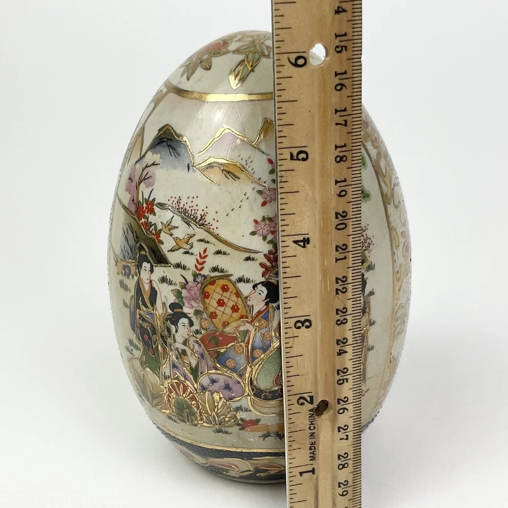 Vtg Royal Satsuma Egg Hand Painted Geisha Porcelain Gilded Hand Painted 6
